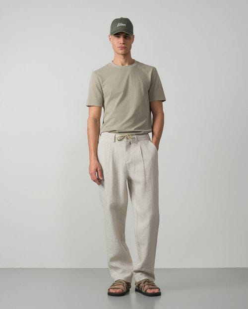 Pantalón de una pinza ETIEM de 100%lino Arena