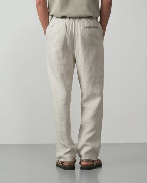Pantalón de una pinza ETIEM de 100%lino Arena - Imagen 4