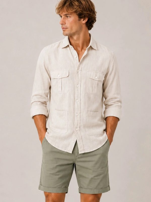Camisa Lino Guayabera Crudo