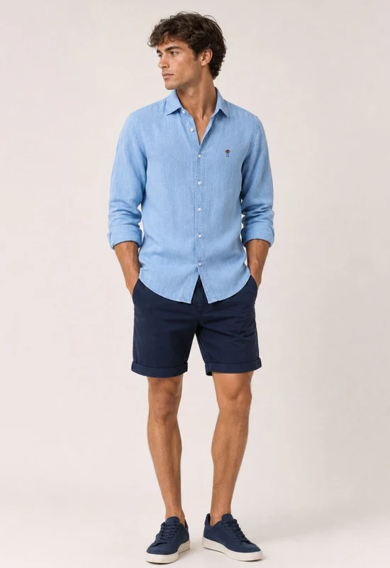Camisa Lino Garment Dye Azul
