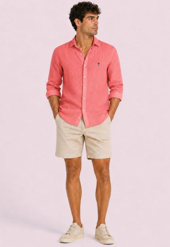 Camisa Lino Garment Dyed Coral