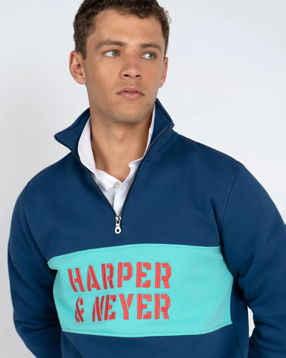 SUDADERA HALF-ZIPPER RICHMON VELVET BLUE - Imagen 2